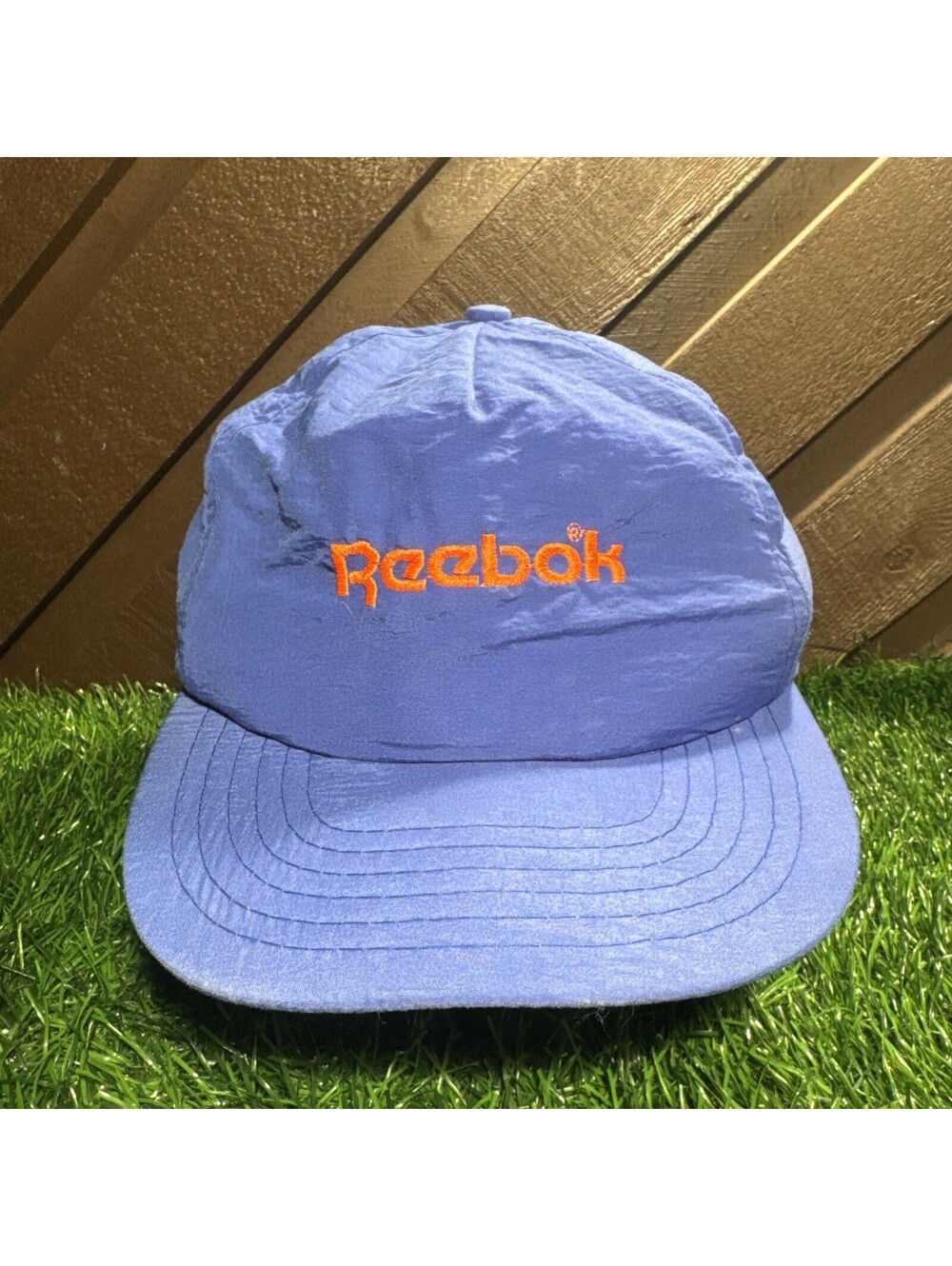 Vintage 90s Reebok Spellout Nylon Snapback Hat Blue Orange Young An Taiwan ROC